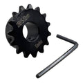 15-tooth roller chain sprocket with 12mm bore, black hardened finish, marked 25B-12mm