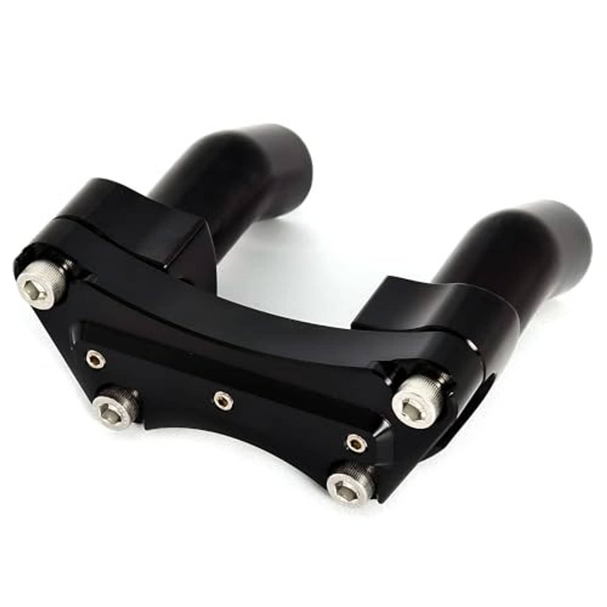 Black motorcycle handlebar riser pullback with threaded mounting bolts on riser arms