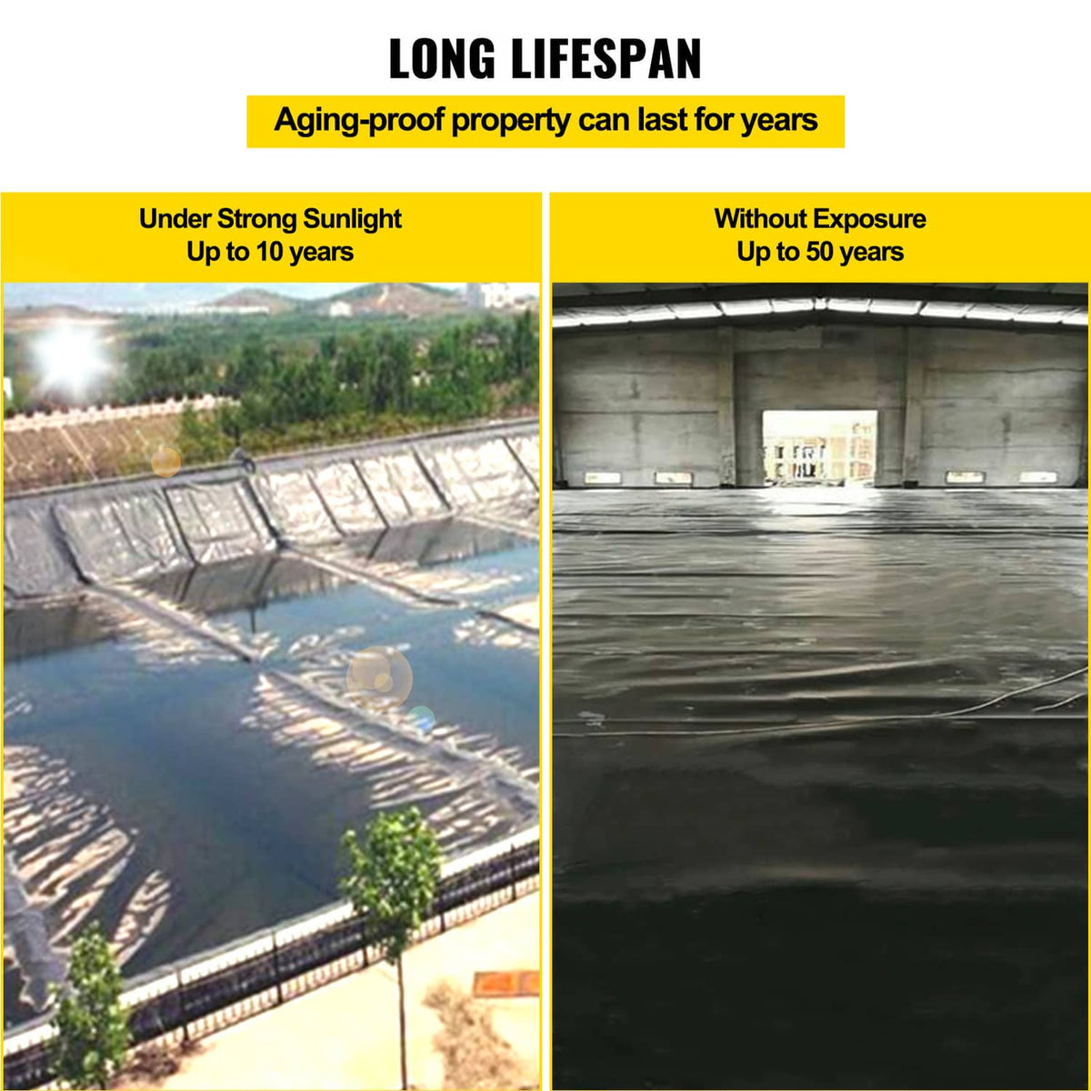 Black pond liner long lifespan panel with sunlight and exposure durability claims