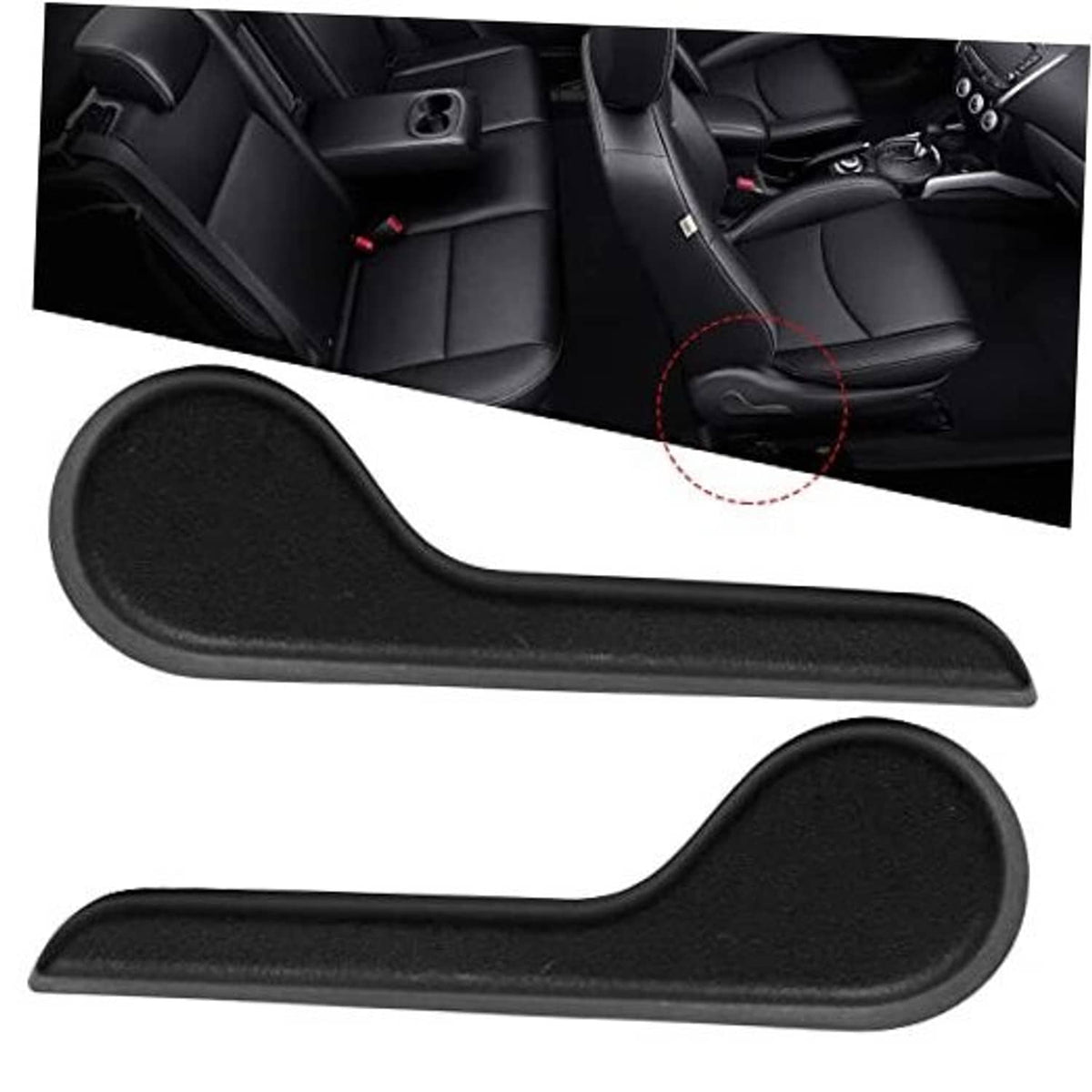 Pair of black seat recliner handle levers with textured grip