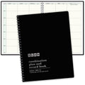 Black spiral-bound teacher planner book with front cover label