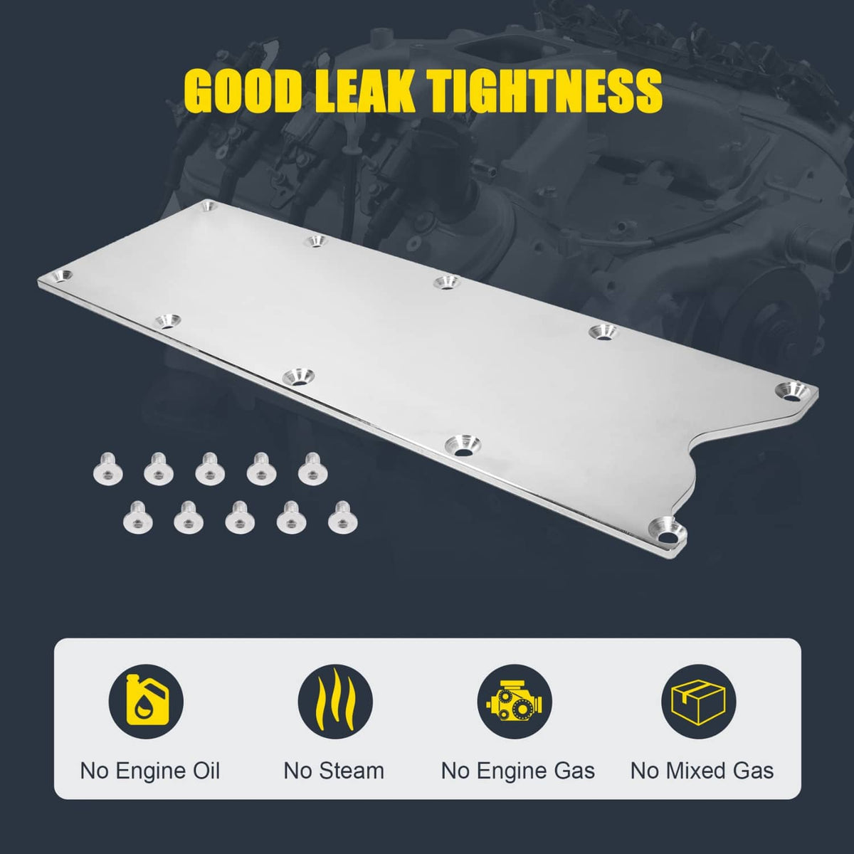 Aluminum knock sensor delete cover plate with bolt kit and mounting studs