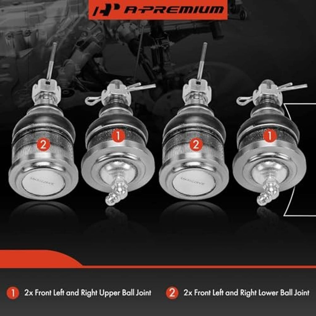 Upper and lower ball joint set shown on vehicle suspension components
