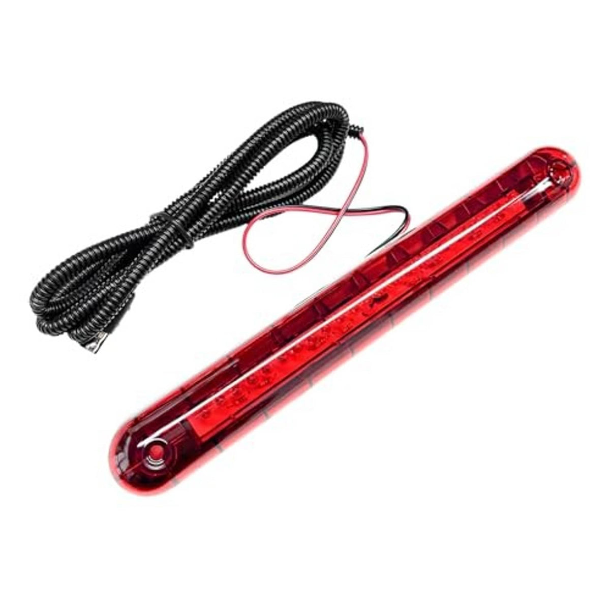 Slim red LED third brake light bar with attached wiring and mounting studs
