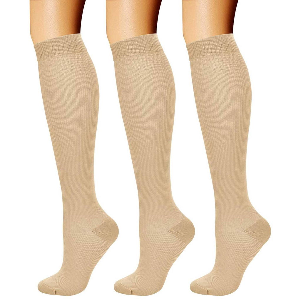 Beige knee-high compression socks, 3 pairs in a set