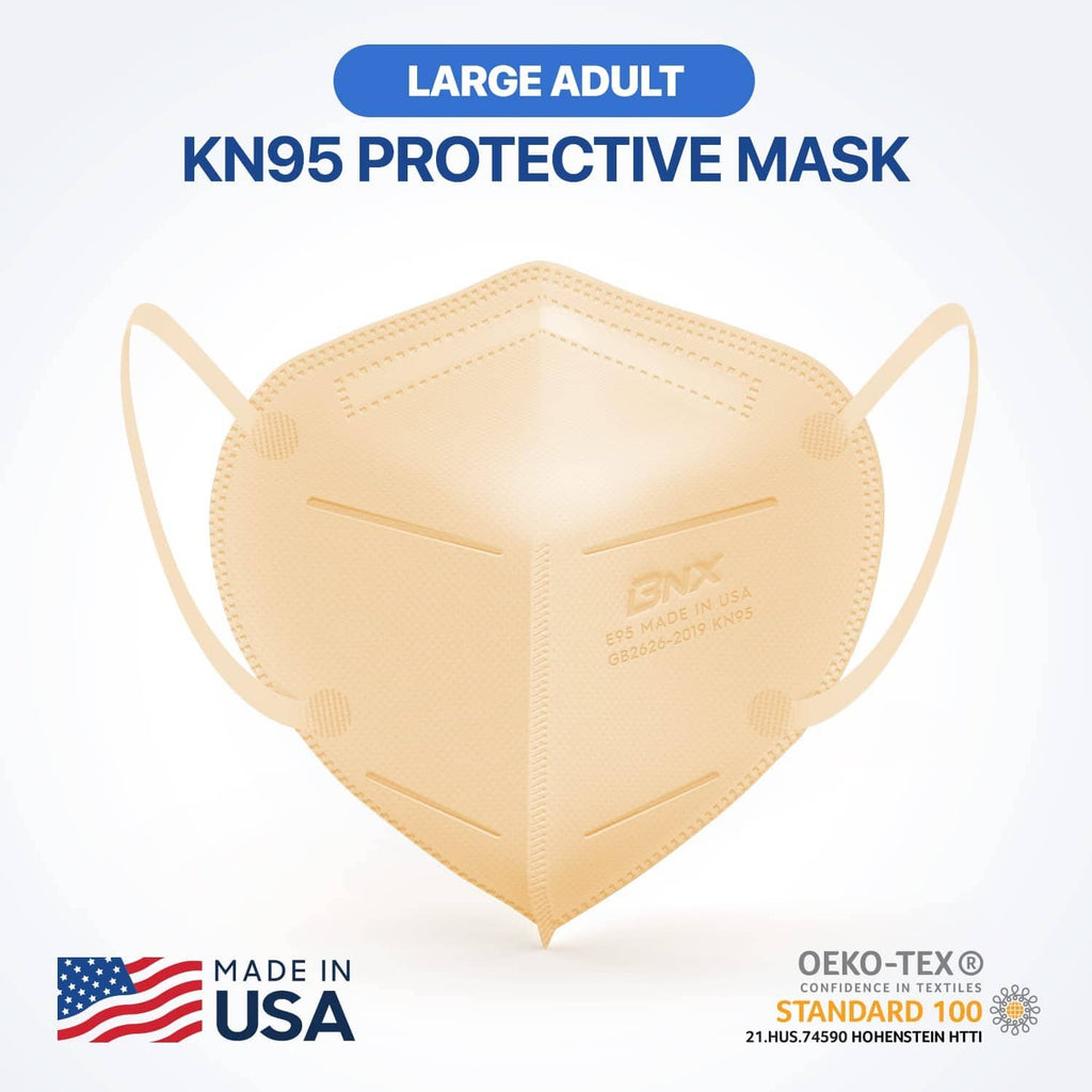 Beige KN95 protective face mask, large adult style with molded nose bridge