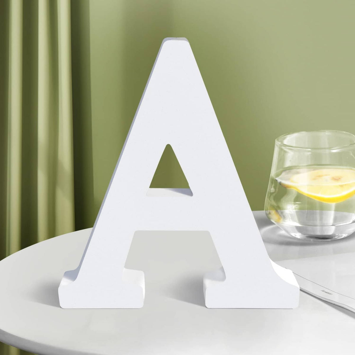 White wooden wall letter A, freestanding decorative cutout