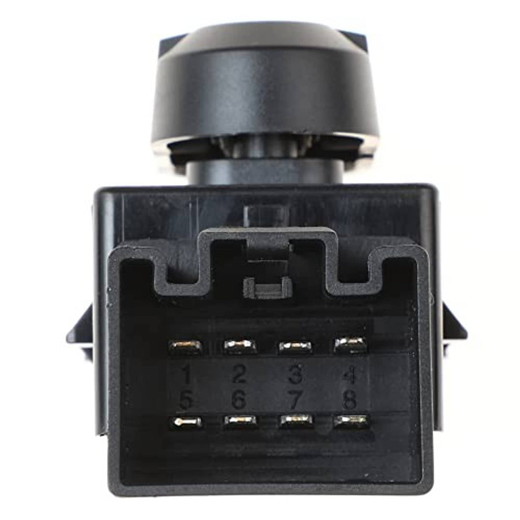 Power seat switch terminal face with numbered pin slots and connector housing