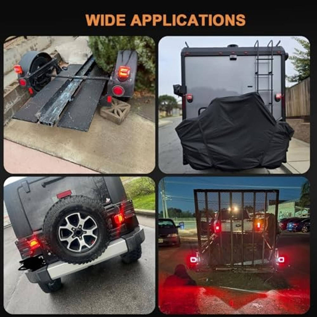 Magnetic trailer rear LED lights installed on vehicle showing red illumination at night
