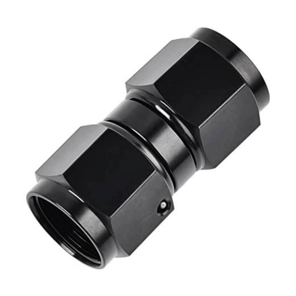 Black aluminum AN swivel coupler adapter, straight connector with female threaded ends