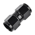 Black aluminum AN swivel coupler adapter, straight connector with female threaded ends