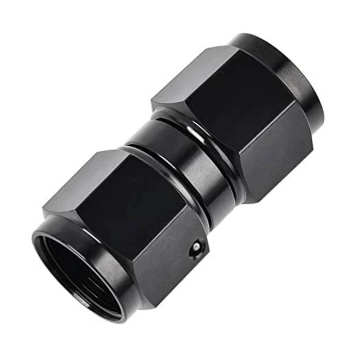 Black aluminum AN swivel coupler adapter, straight connector with female threaded ends