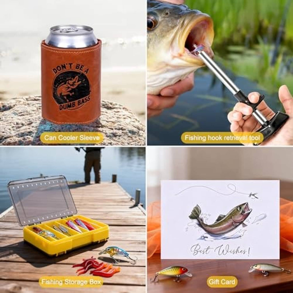 Fishing storage box with camo backpack can cooler sleeve and fishing hook retrieval tool