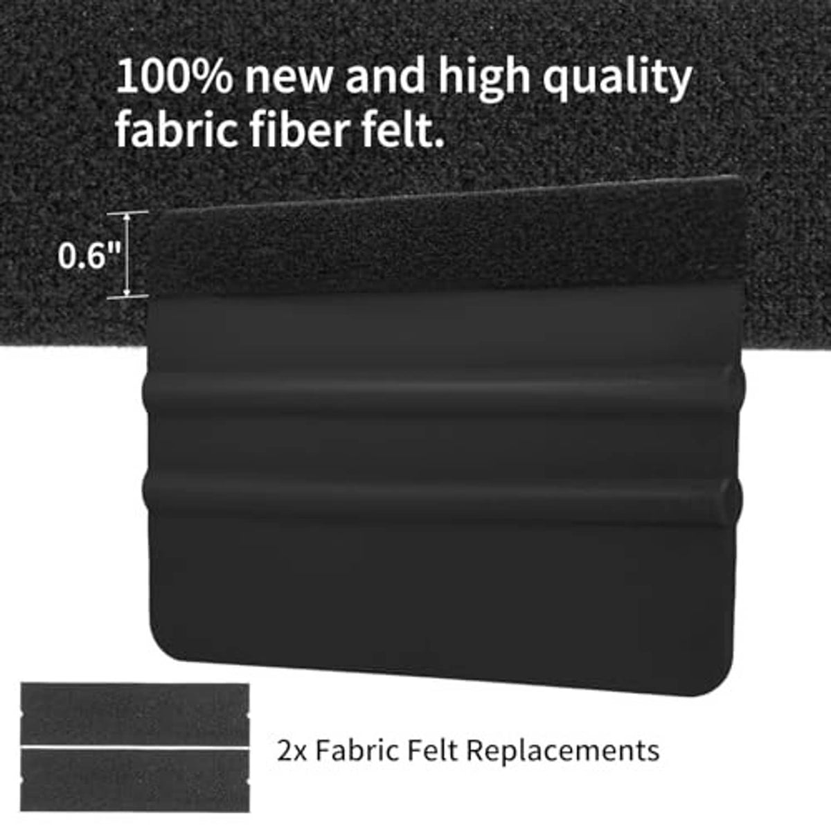 Black fabric felt replacement pads for vinyl wrap squeegee, 2 pack