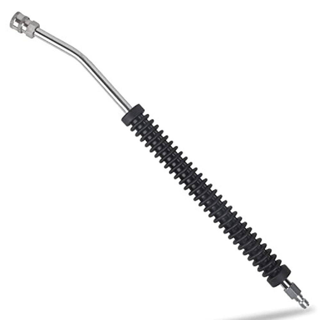 Curved pressure washer extension wand with chrome connector and black spring grip