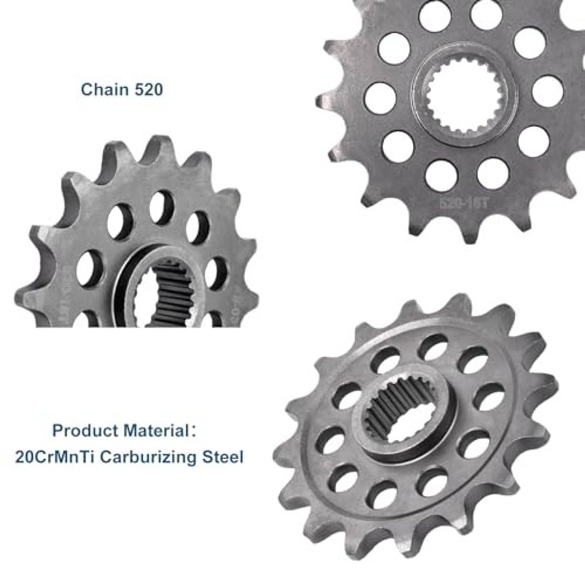 Front sprocket set view: 520 chain pitch sprocket with splined hub and tooth profile.