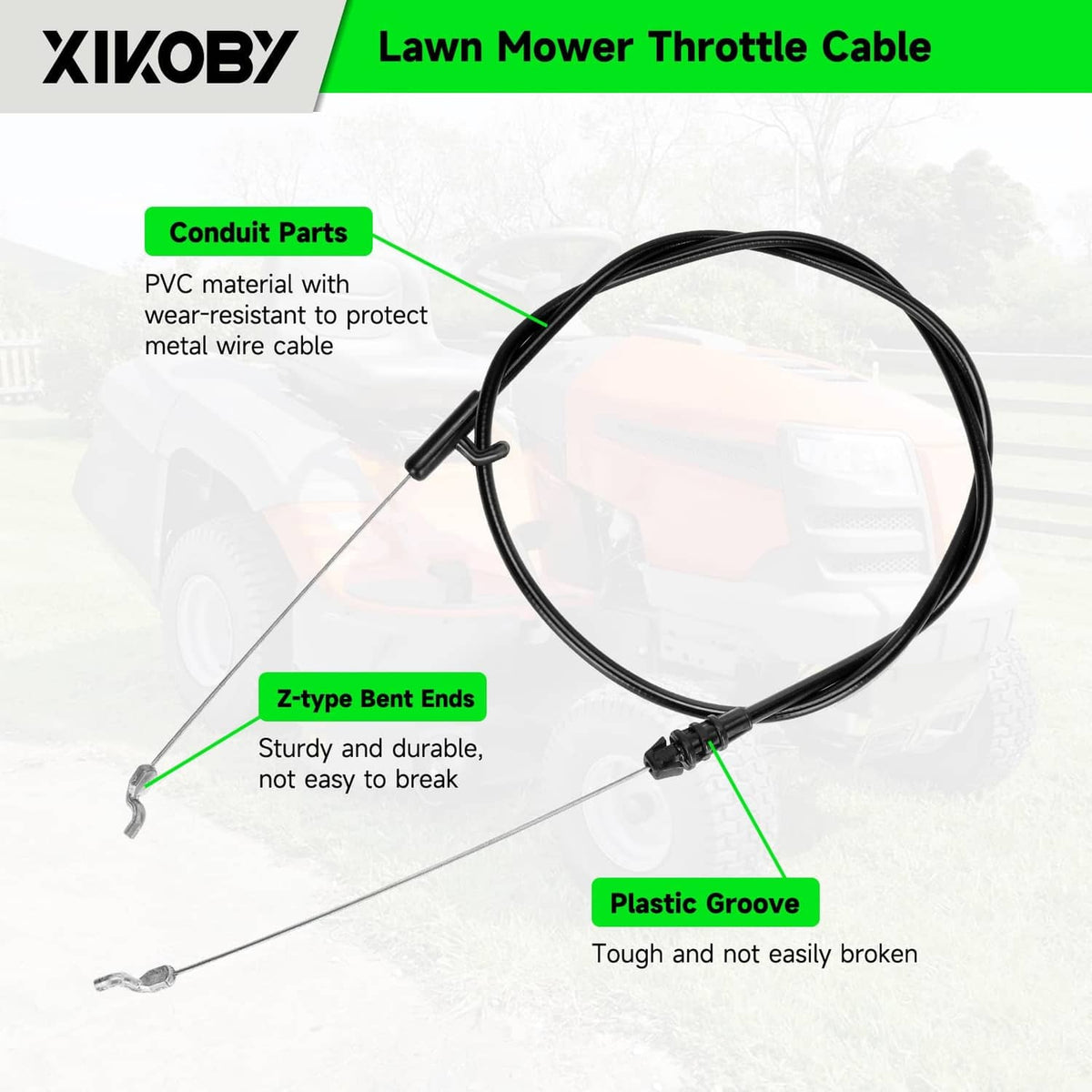 XIKOBY black lawn mower control cable with PVC conduit and Z-bend ends