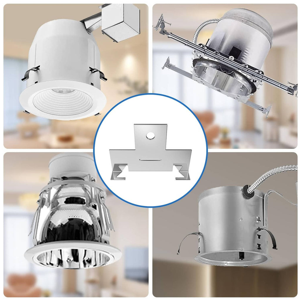 Silver recessed light retrofit C clip with mounting tabs and center hole