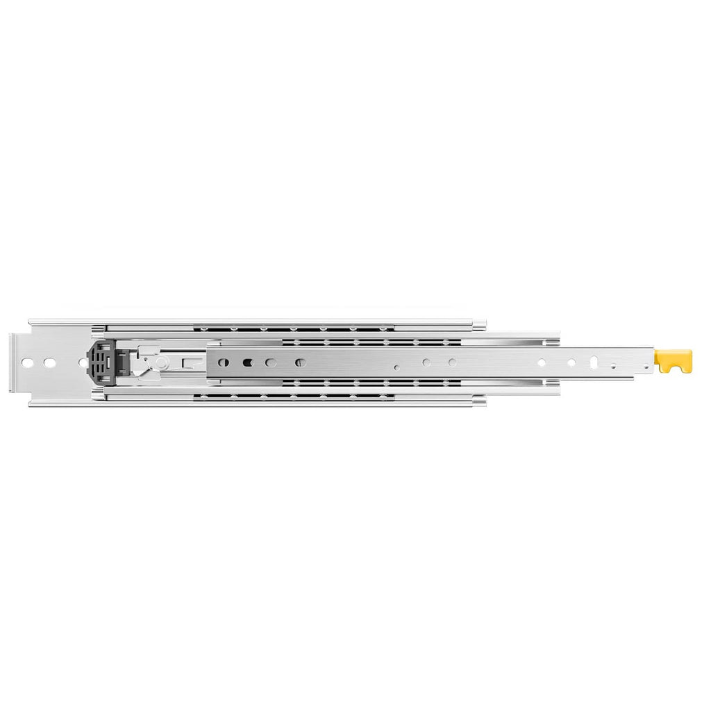 Heavy-duty 32 in soft-close drawer slide with ball-bearing rails and release lever