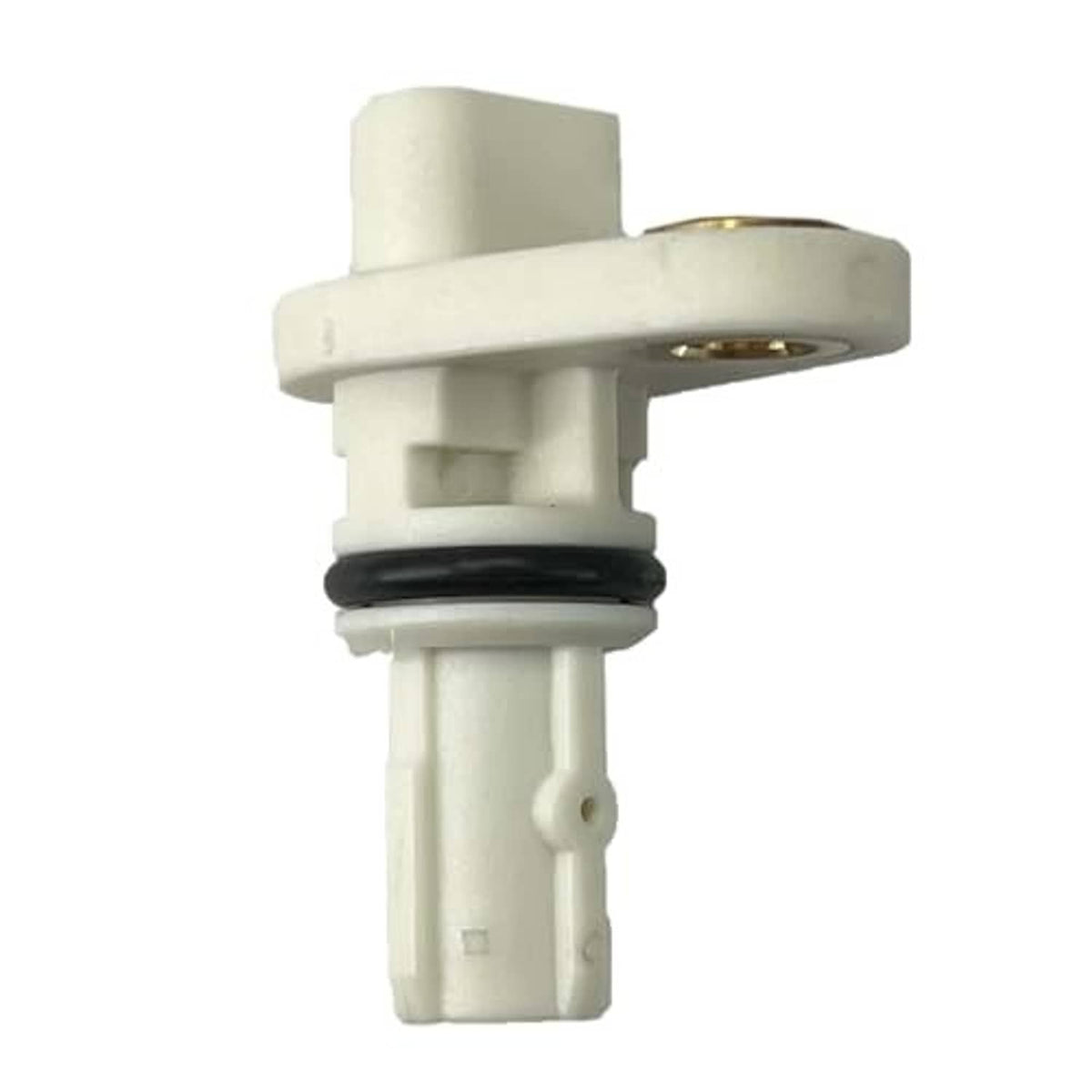 Crankshaft position sensor with white housing, black rubber seal, and connector