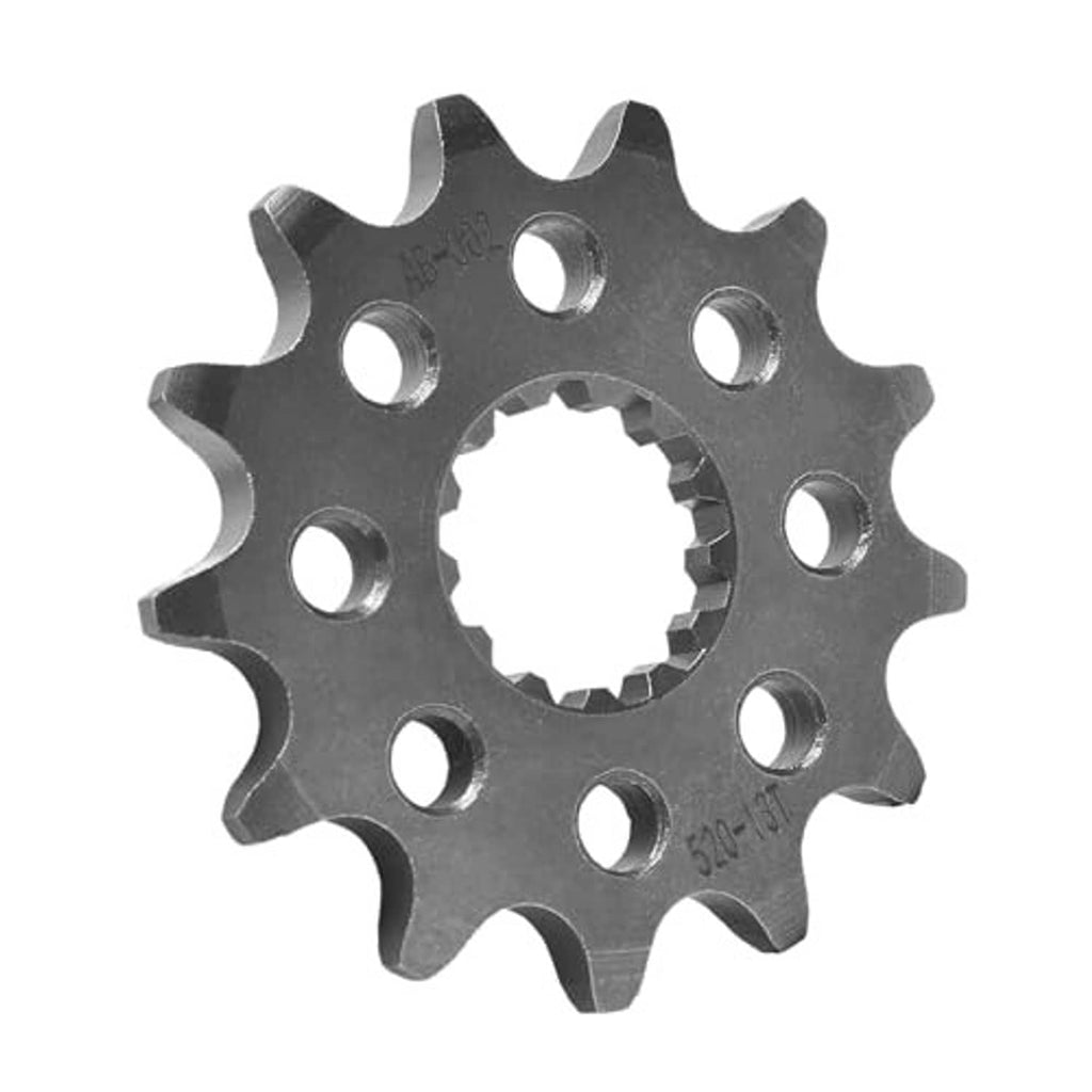 Steel front sprocket gear with inner splined teeth and multiple round bolt holes