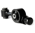 Black engine motor mount upper torque strut with rubber bushing and metal bracket