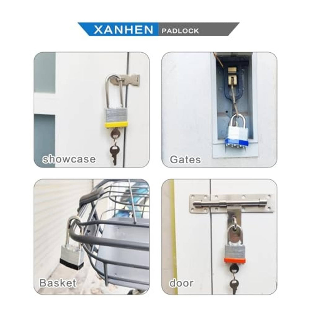 Keyed padlock in use on door, gates, and showcase fixtures