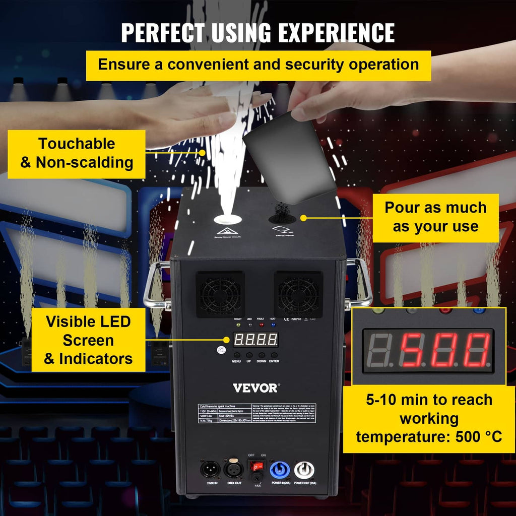 700W cold spark machine with front control panel and visible display