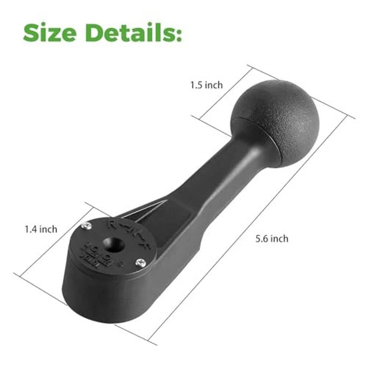 Black golf cart shifter handle lever with round knob, front view showing size