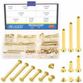 Brass-plated Chicago screws and posts, M5 gold pieces in organizer tray