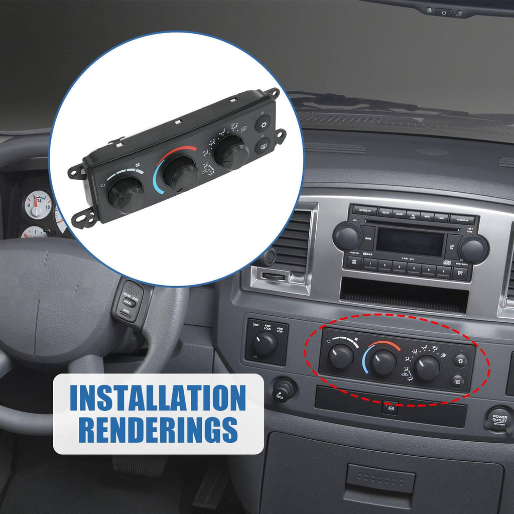 A/C heater climate control module mounted in the dashboard with three control dials.