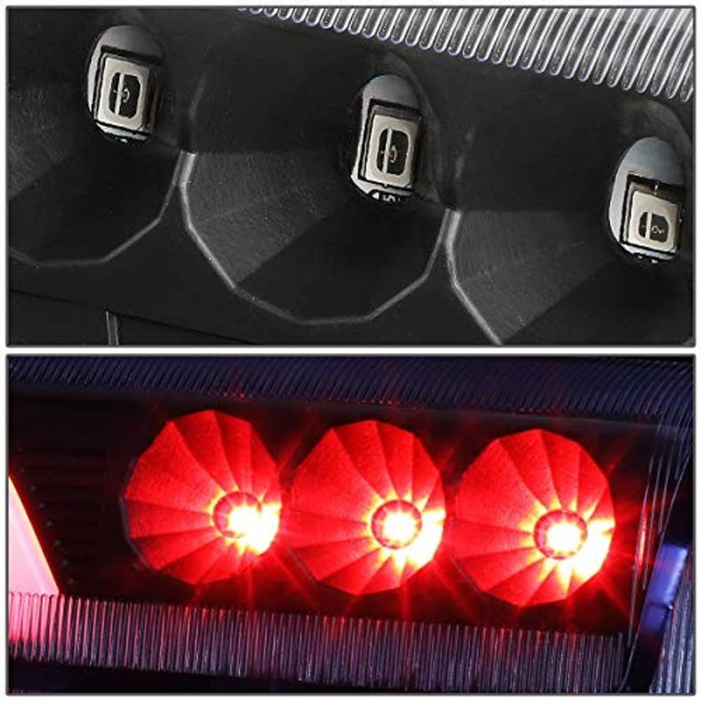 Black LED brake light module with mounting tabs and red LED array