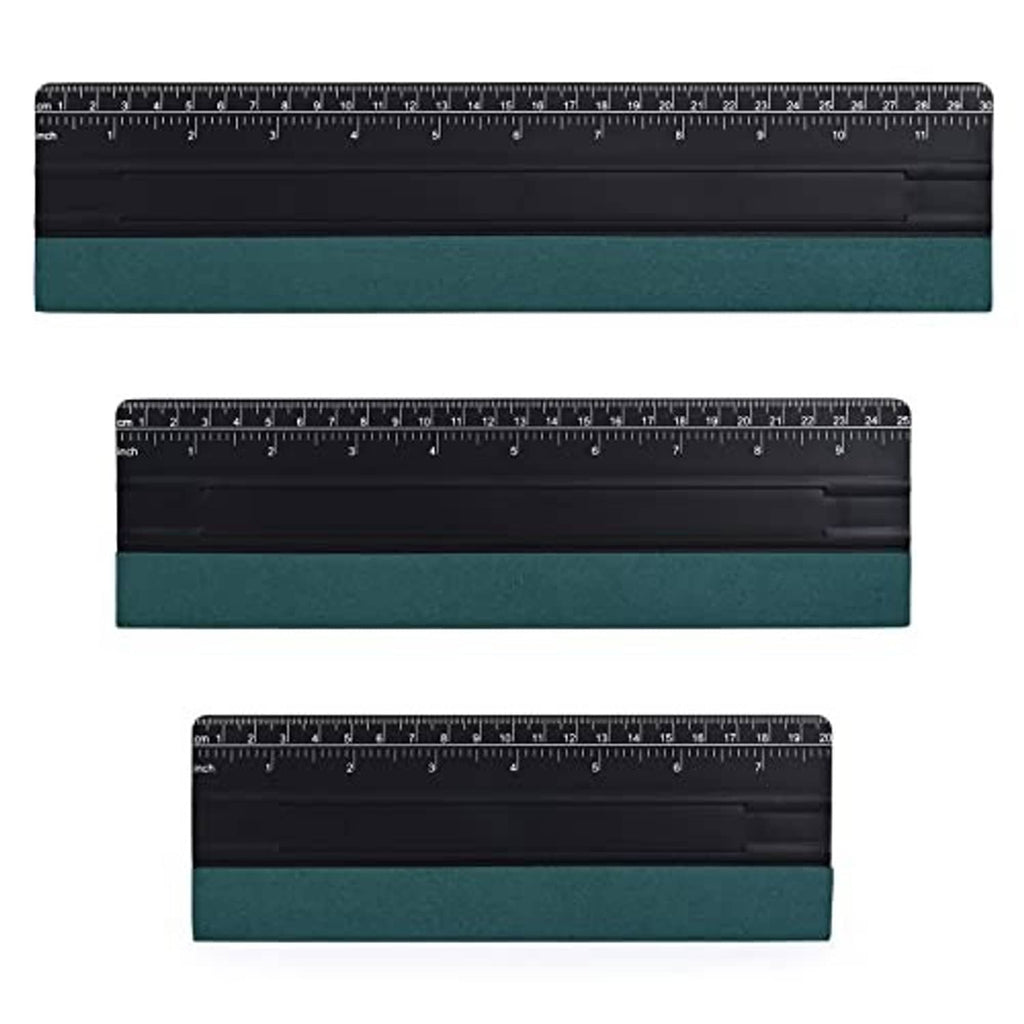 Set of 3 large window tint squeegee tools with black blades and teal felt edges