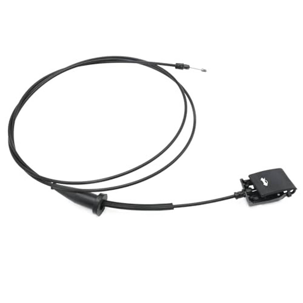 Hood latch release cable with black handle and metal end wire