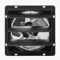 12-inch wall-mount shutter exhaust fan with black louvered housing and fan blades