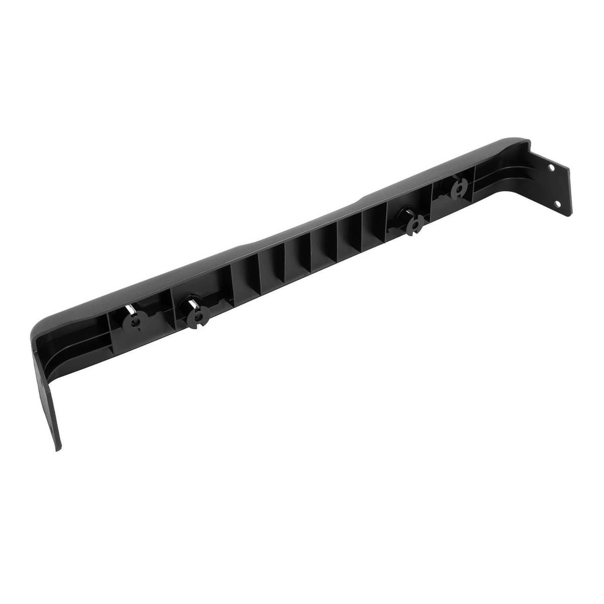 Black rear bumper assembly with corner bracket tabs and inner mounting slots