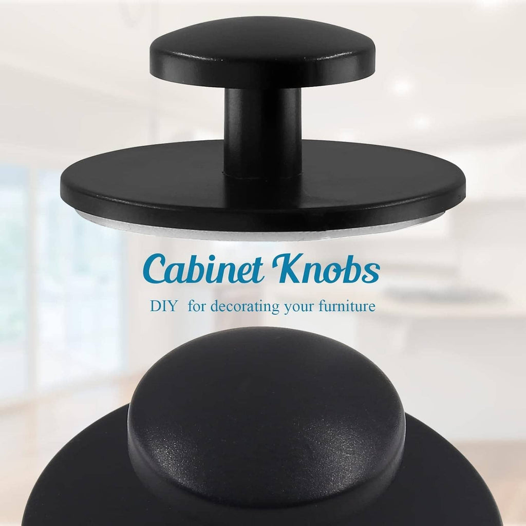 Matte black round cabinet knob with pedestal base for easy DIY attachment