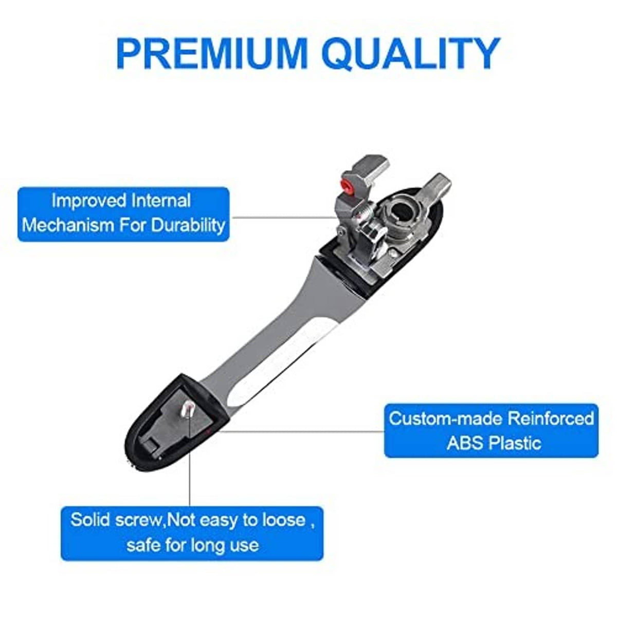 Chrome exterior door handle with internal latch mechanism and reinforced housing