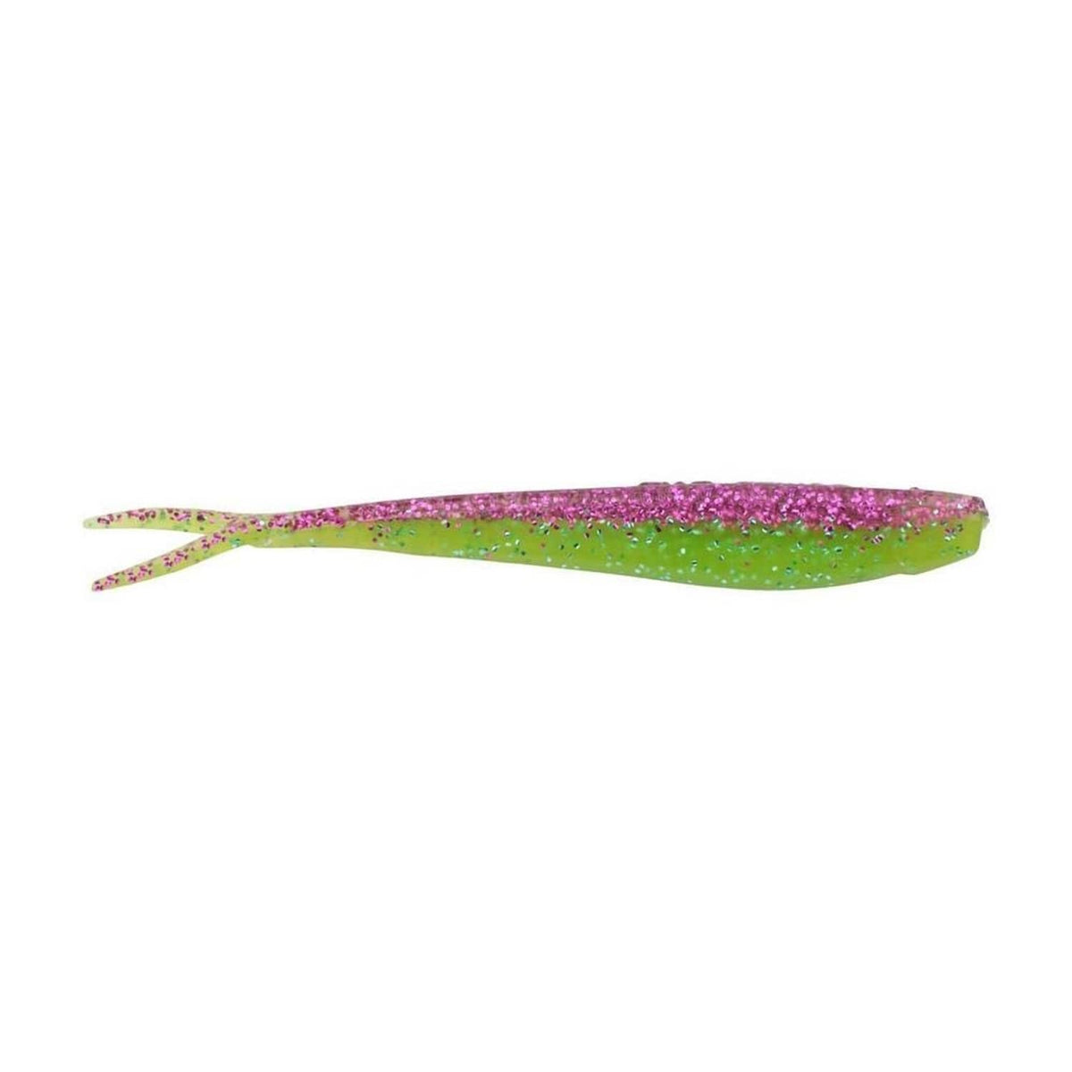 Green and purple glitter minnow soft plastic fishing bait