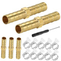 Set of brass barbed hose couplers with metal clamps and 6mm barbed ends