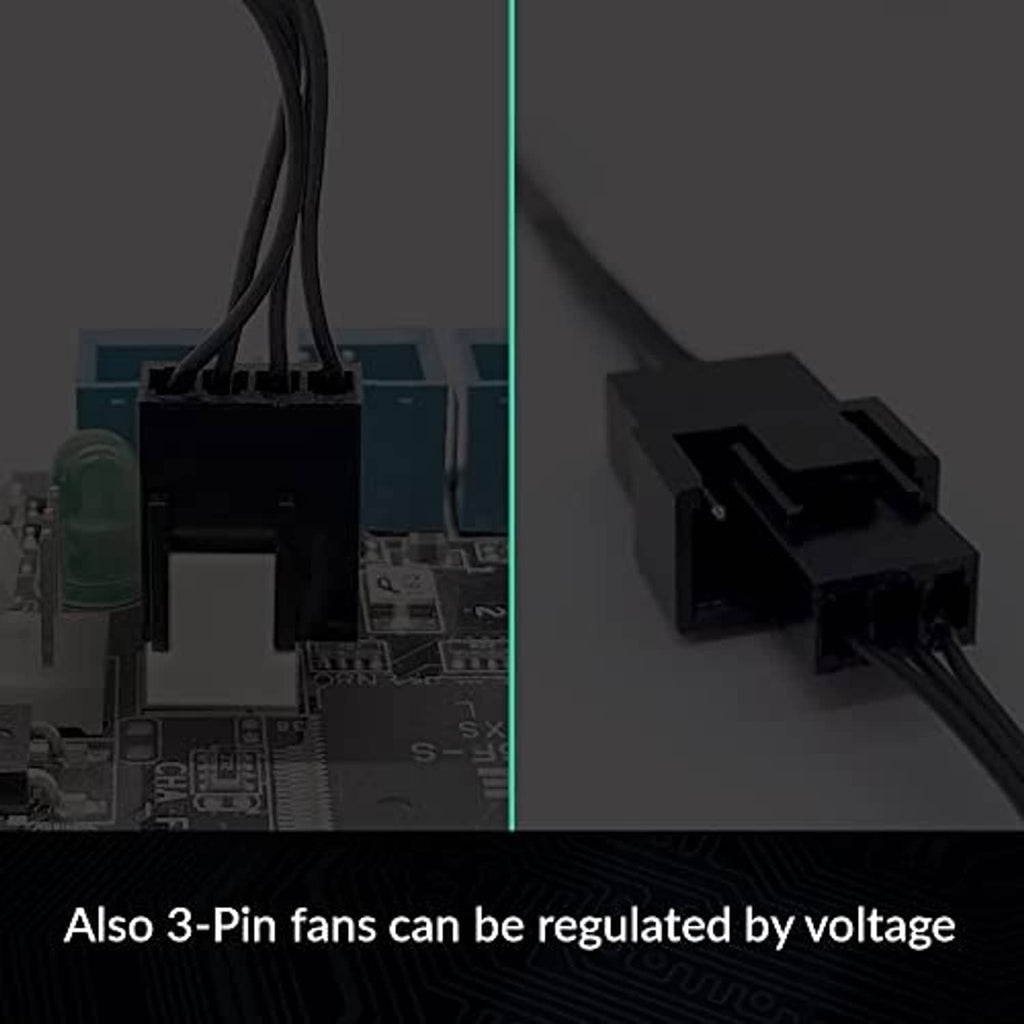 4-pin PWM fan splitter extension cable with power and fan connectors for voltage regulation