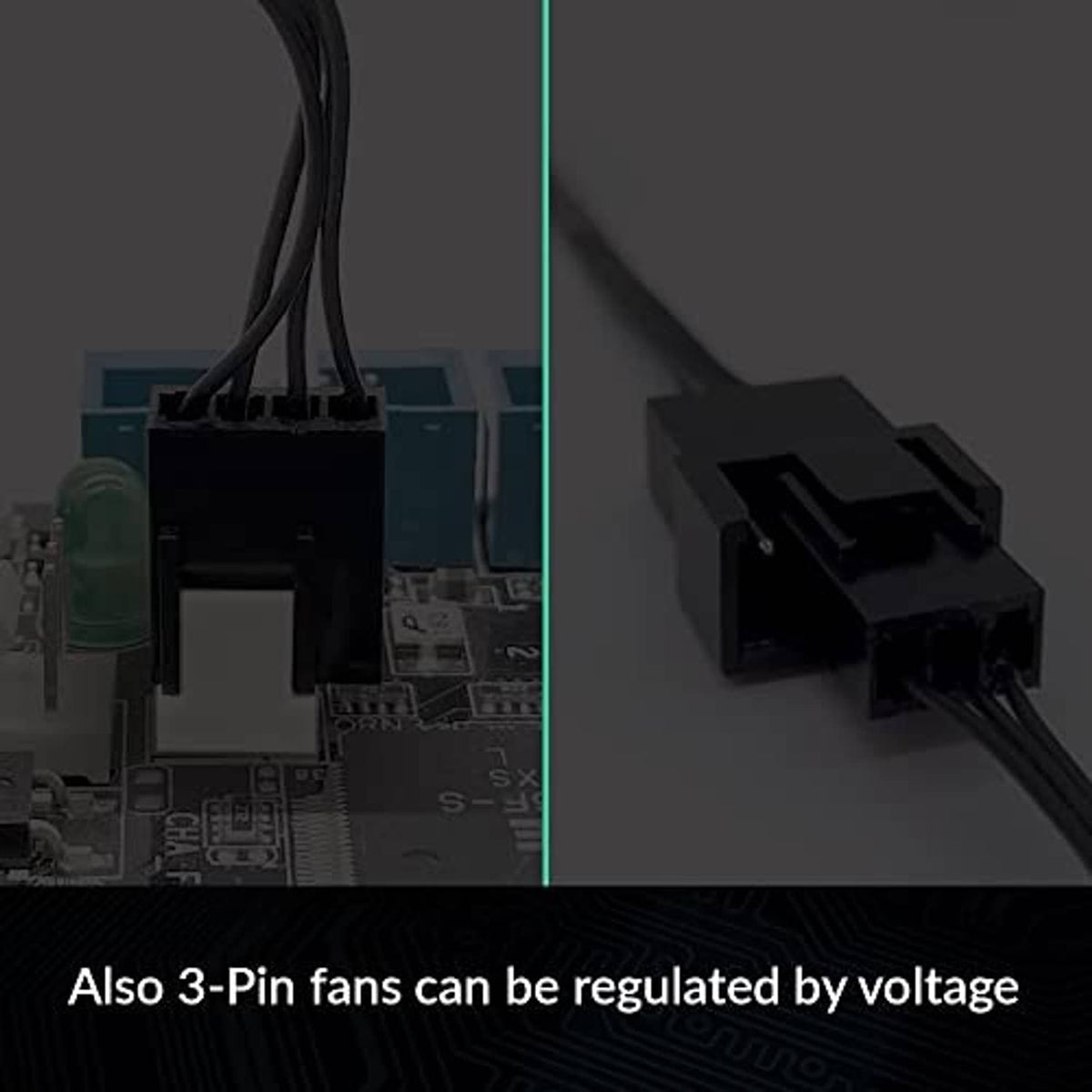 4-pin PWM fan splitter extension cable with power and fan connectors for voltage regulation