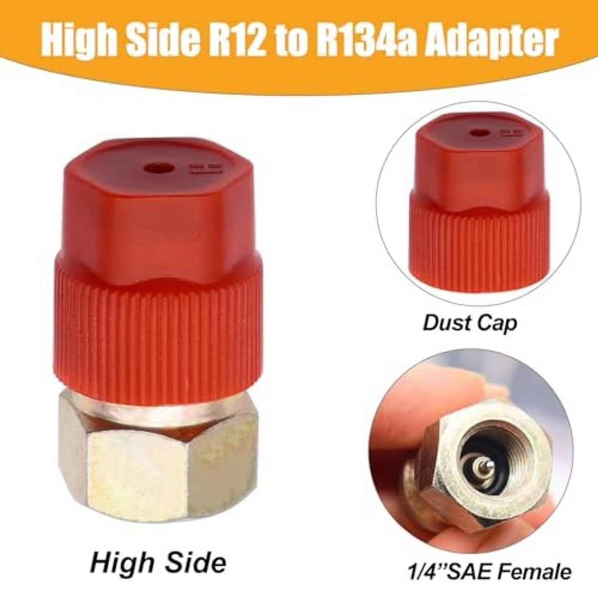 High-side adapter with red dust cap and hex fitting, 1/4" SAE female