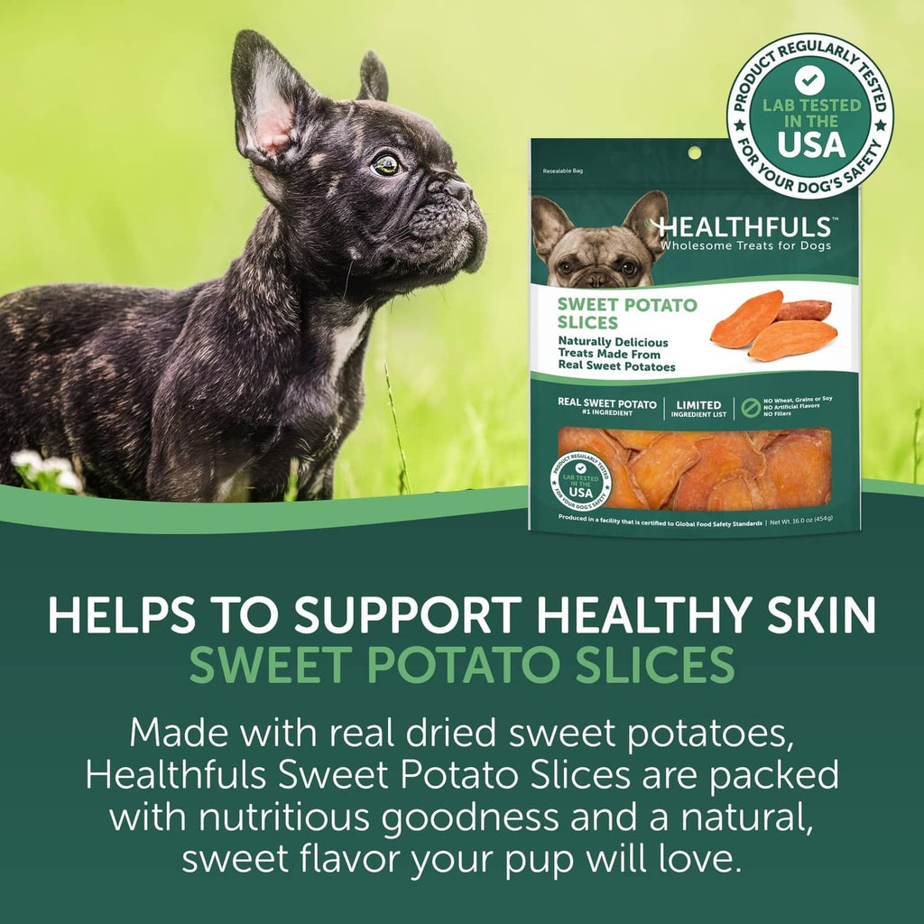 Healthfuls sweet potato slices dog treat bag with orange treat slice image