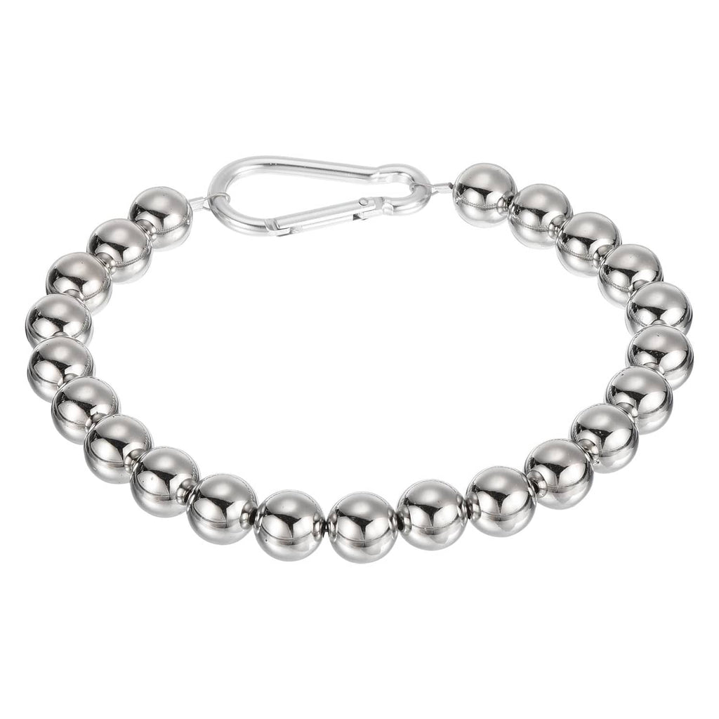Stainless steel beaded flagpole retainer ring with carabiner-style clasp