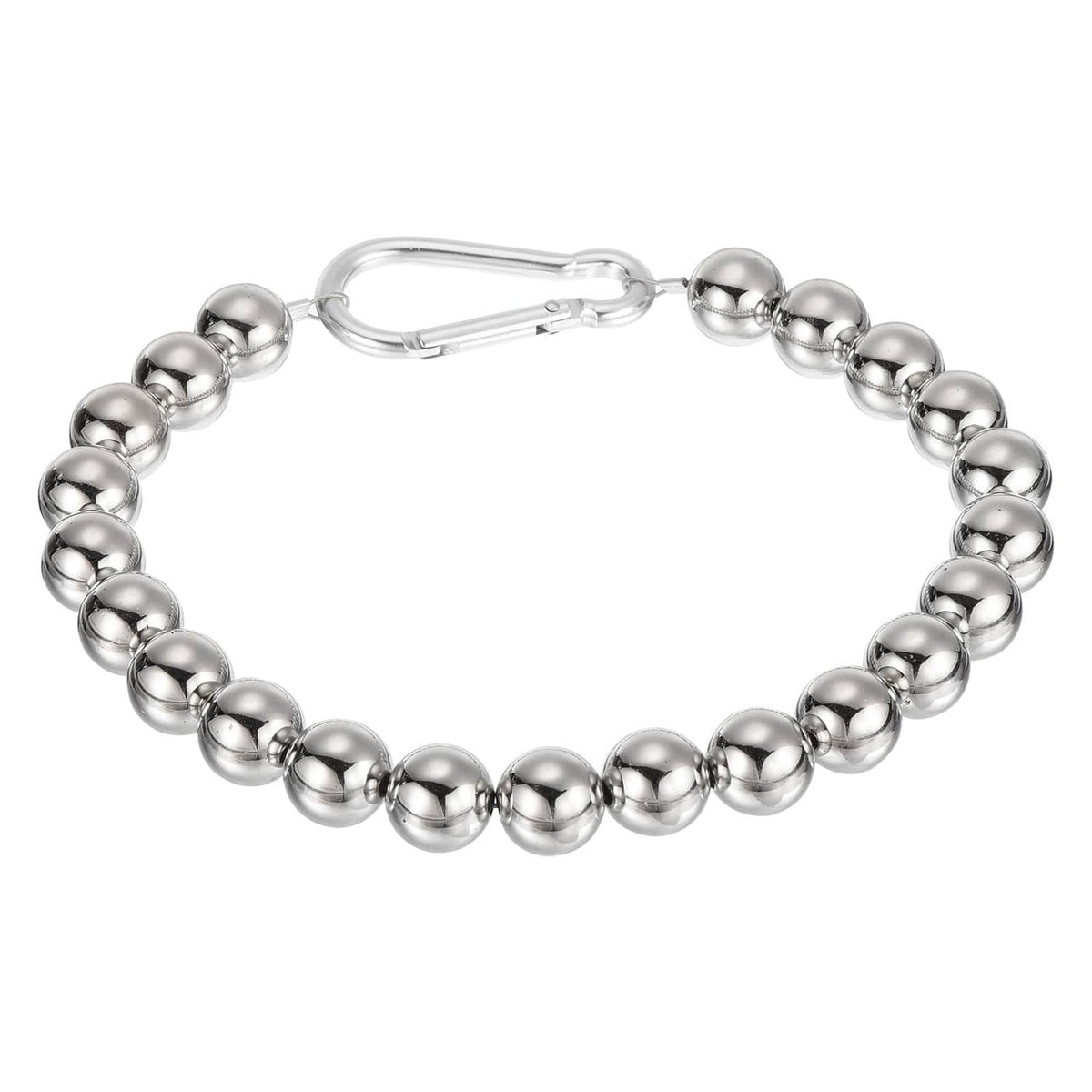 Stainless steel beaded flagpole retainer ring with carabiner-style clasp