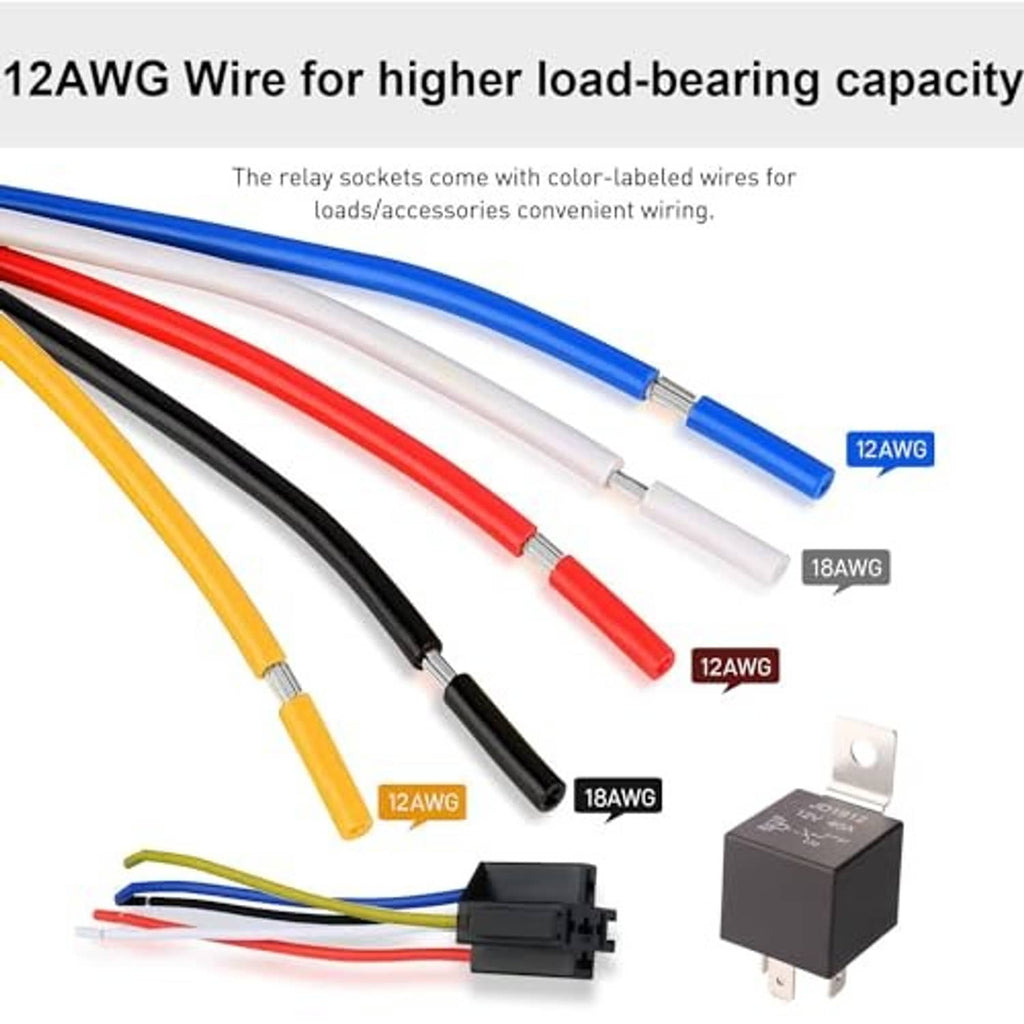 Relay harness wire set with color-coded 12AWG and 18AWG leads