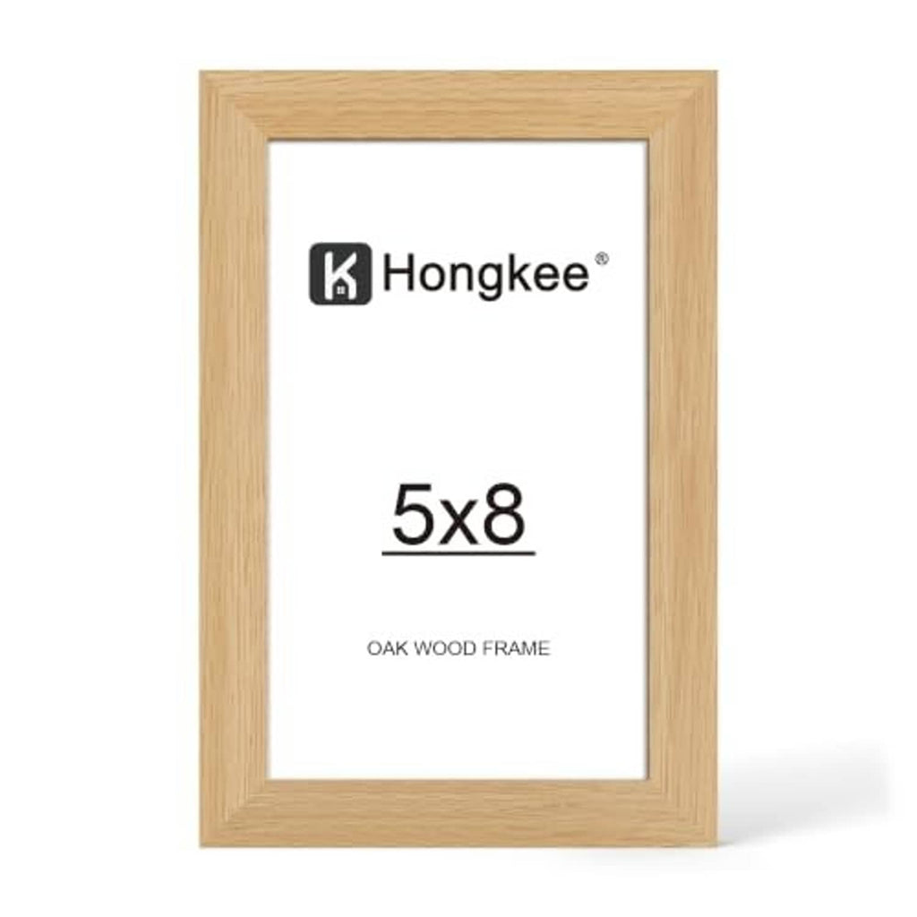 Natural oak wood picture frame with clear real glass cover, 5x8 size