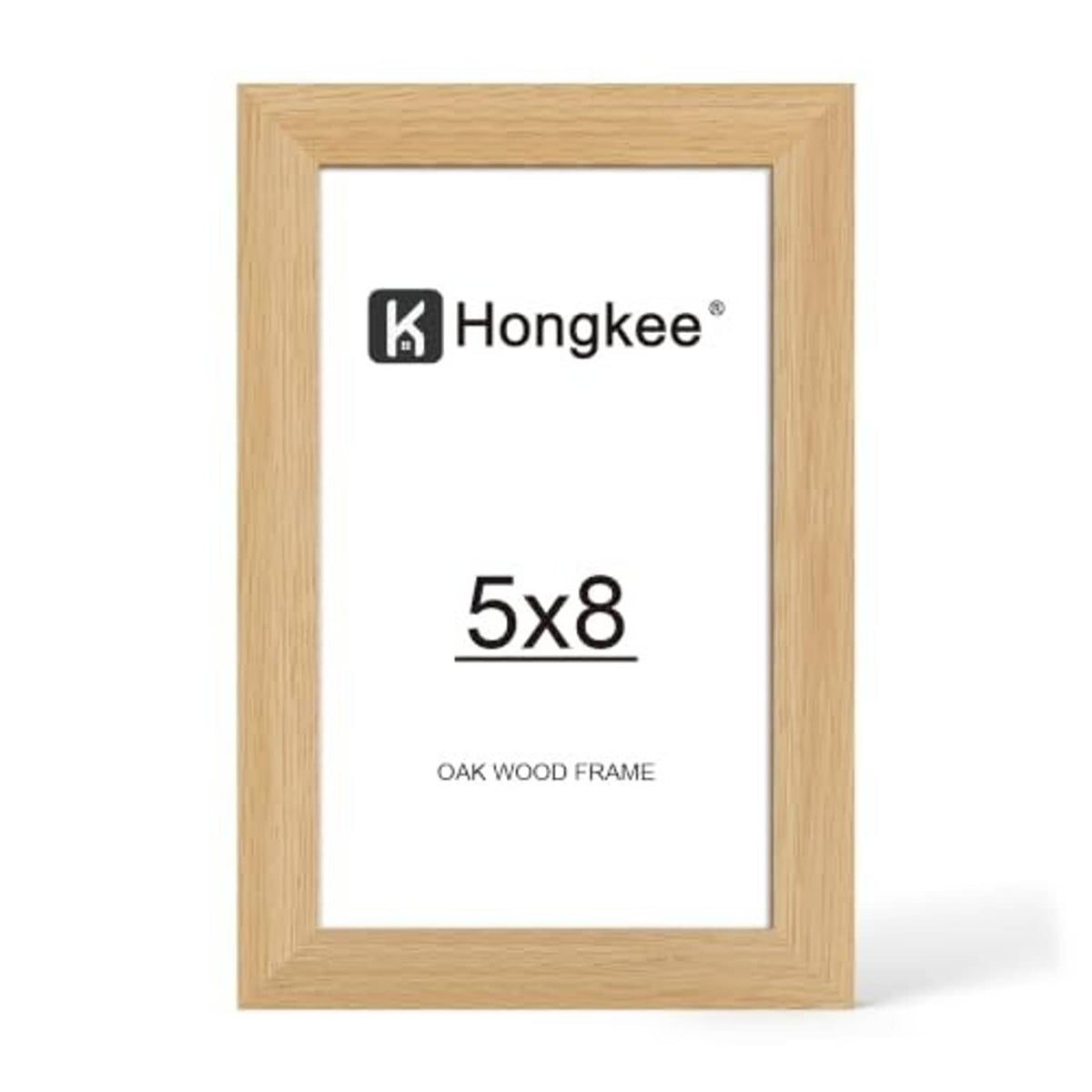 Natural oak wood picture frame with clear real glass cover, 5x8 size