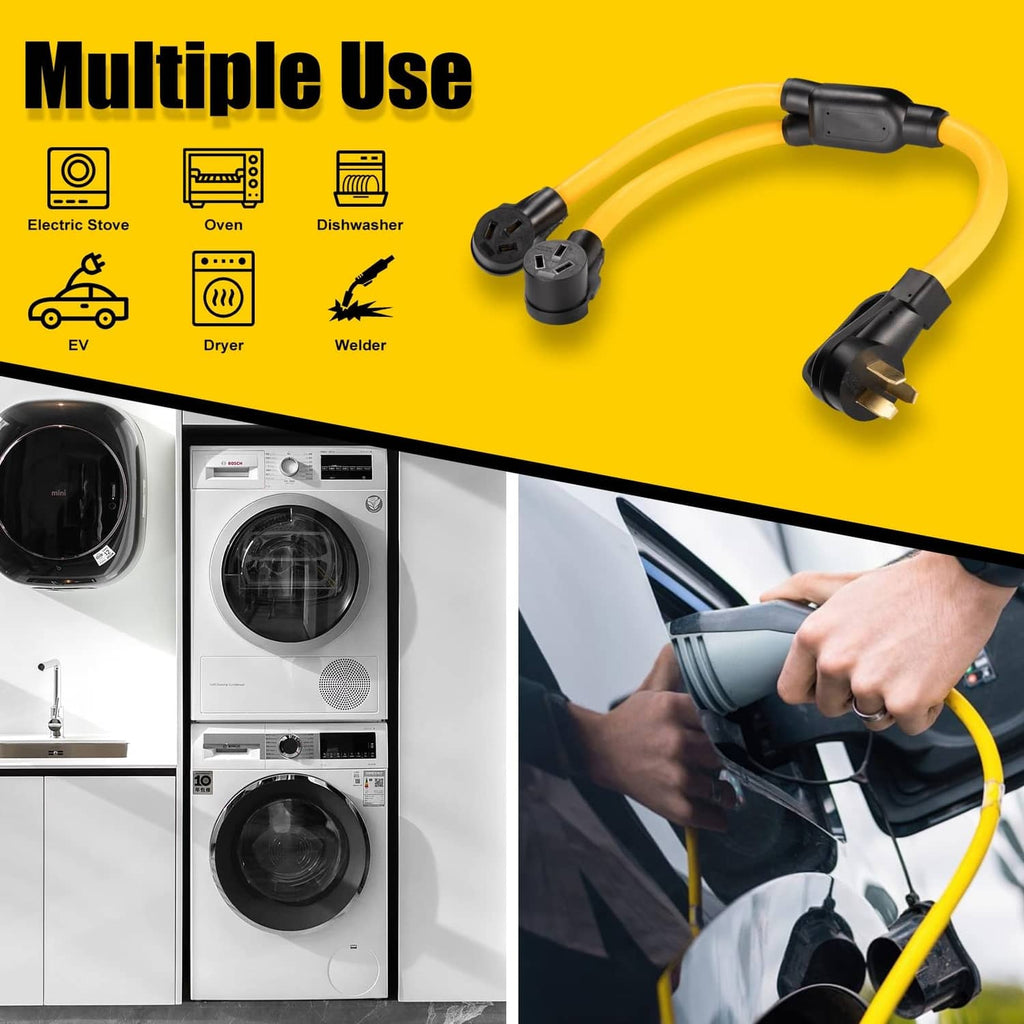 LAZMUMI NEMA Y splitter adapter cord with yellow cable and two black NEMA-style plugs
